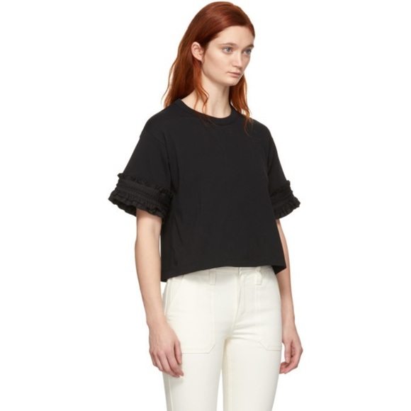 See by Chloe Black Ruffle Sleeve T-Shirt - Picture 1 of 16